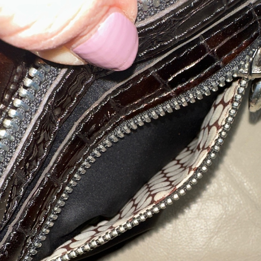 Brighton Black and Brown Crocodile leather nylon Crossbody with sunglasses case - Picture 8 of 15